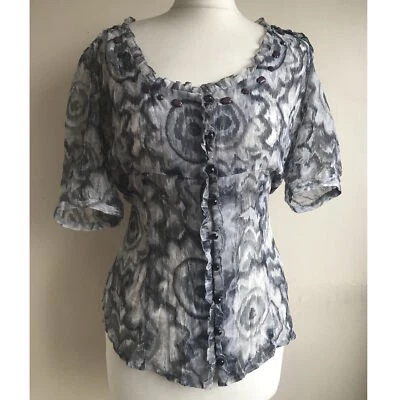 Per Una grey sheer blouse top 12 Beaded scoop neck Ties at back - Image 1 of 4