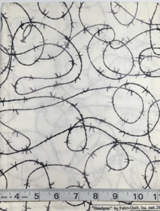 Headgear #2923 Fabri-Quilt 1yd Silver Accents Barbwire Cotton Sew Quilt Fabric - Picture 1 of 2