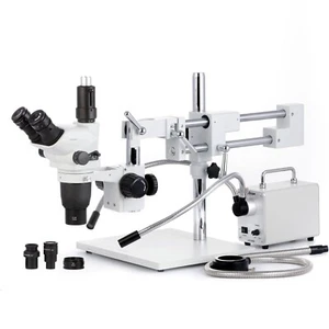 Amscope 2-225X Trinocular Boom Stand Stereo Zoom Microscope+2 LED Light Options - Picture 1 of 13