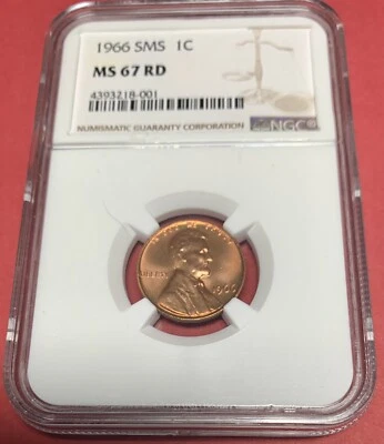 😃 NGC Certified MS67RD 1966 SMS Lincoln Memorial Cent - Registry Grade Penny! - Image 1 of 2
