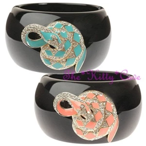 Spesso Grande Smalto Serpente Passerella Massiccio Bangle W/Swarovksi Cristalli - Picture 1 of 3
