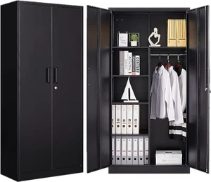 Metal Storage Cabinet Lockable Wardrobe Cabinet with Adjustable Shelves 72 inch - Picture 1 of 7