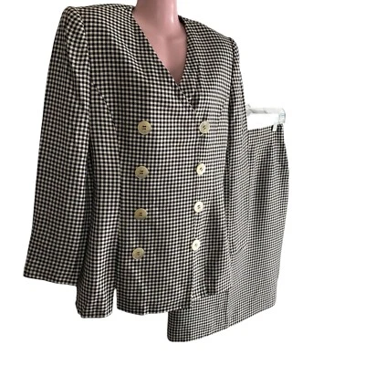 Blazer Traje Falda Liz Clairorne De Colección Para Mujer Talla 8 Negro Blanco Forrado Guinga Foto 1 de 4