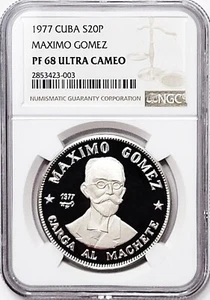 1977 Maximo Gomez 20 Pesos Proof Silbermünze NGC PF68 - Top Pop - Bild 1 von 4
