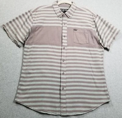 Camisa con botones Zoo York para hombre grande L gris azul a rayas mangas cortas bolsillo Foto 1 de 4