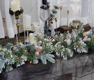 Pre-Lit Artificial Christmas Garland, Snowy Garland White Lights 50 Decorated 6' - Picture 1 of 8