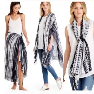 Michael Stars Nuevo Alligator Tye Dye Boho Kimono Sarong Ruana Bufanda Envoltura Negro OS Foto 1 de 3