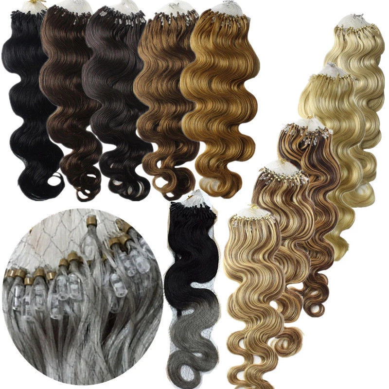 20Inch Ombre Wavy&curly Loop Micro Ring Silicone Bead Remy Human Hair Extensions - Image 1 of 1