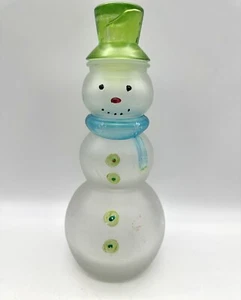 Frosted Glass Snowman Decanter Bottle Christmas Candy Jar  Lid VTG - Picture 1 of 14