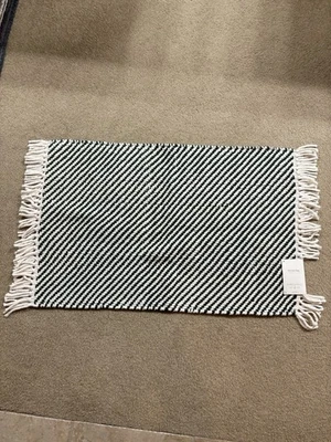 Threshold Kitchen Rug Green & White Striped with Fringes 20" X 34" - Image 1 of 4