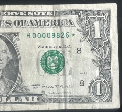 (LOW SERIAL NUMBER STAR NOTE!) $1 Rare Four Digit Fancy Serial Number H00009826* - Image 1 of 4