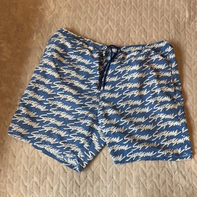 Supreme Signature Script Logo Water Short Royal (SS19) Sz XL - Image 1 of 4