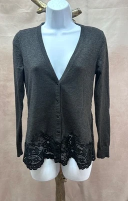 White House Black Market Gray Cardigan w/Black Lace Size XS - Image 1 of 4