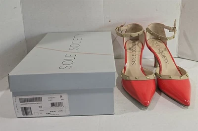 Womens 8B Coral/Taupe Anneke Sole Society Faux Patent Leather Heels Shoes in Box - Image 1 of 4