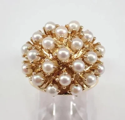 2Ct Round Cut  Natural Pearl Cluster Engagement Ring 14K Yellow Gold Plated - Image 1 of 4