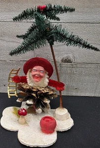 De colección ALEMANIA Navidad Piña Personas Limpiador de Pipas Hilado Algodón Ornamento RARO - Imagen 1 de 7