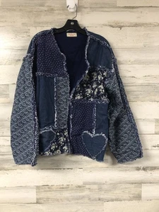 Selbstgemachte Rag Quilt Patchwork Jacke vorne offen gefüttert rustikal Cottagecore Boho - Bild 1 von 11