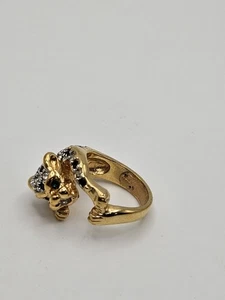Vintage Stil Panther schwarz & klar Kristall goldfarben Ring Größe 5 - Bild 1 von 12