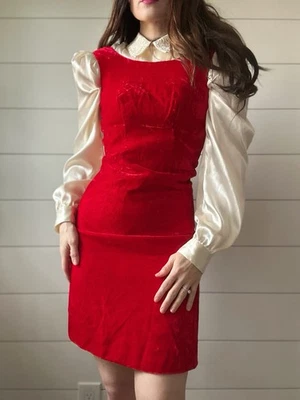Vestido Gogo Vintage Rojo Terciopelo Fiesta Mod Vestido Años 60 Mini Foto 1 de 4