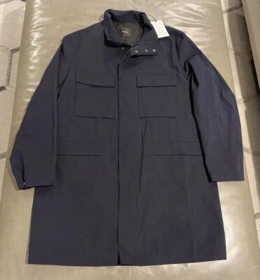 NWT Theory Mens Johnston Technical Faille Long Military Jacket Coat Navy XL $645 - Image 1 of 4