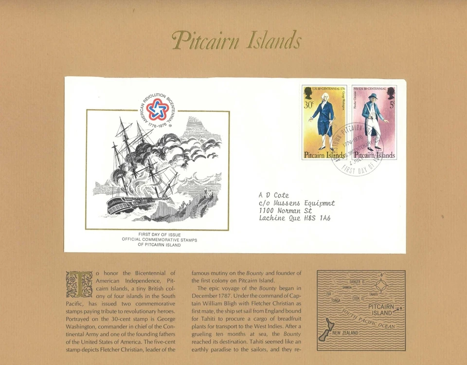 SAVOYSTAMPS	USA 1976 BICENTENNIAL COMMEMORATIVE FDC PITCAIRN ISLANDS - Image 1 of 2