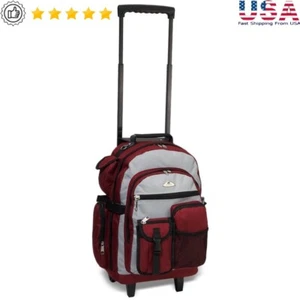 Deluxe Rolling Backpack Travel Bag Unisex W/Telescopic Handle Pockets Wheels New - Picture 1 of 6