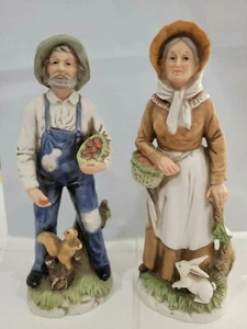 Vintage Old Man Farmer Holding Lamb & Old Woman Garden Figurine Hand Painted  - Picture 1 of 8