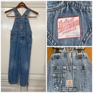 Carhartt Overalls Boys 6 Denim Jeans Farm Ranch Cowboy Country Distressed VTG - Picture 1 of 12
