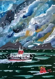 Calmac Ferry Hebrides Original Scottish Oil Painting David R Howard 7" X 5" - Picture 1 of 4