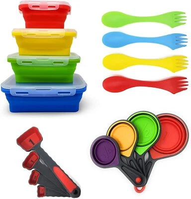Collapsible Silicone Food Storage Container Measuring Cup Spoon Silicon BPA Free - Image 1 of 4