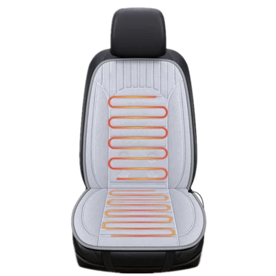 Car Heated Seat Cover Cushion Short Plush Warmer 12/24V Heating Warming Pad Gray - Image 1 of 4
