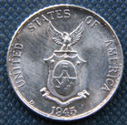 Philippines 10 Centavos 1945-D, Silver Coin