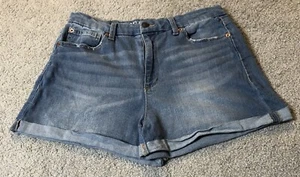 No Boundaries Junior’s Cuffed Shorts Sz 13 High Rise Blue Denim Stretch Pockets - Picture 1 of 8