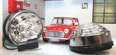 Mini Classic LED Clear Indicator Light Unit & Chrome Rim Trim Retro 12v 74mm x2 - Image 1 of 4