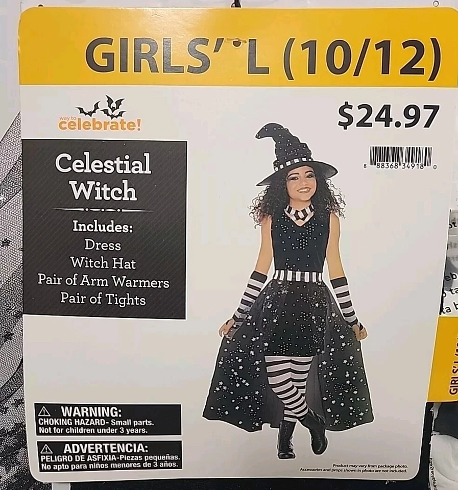 Niñas L (10-12) Halloween Disfraz Completo Blanco y Negro Bruja Celestial ¡NUEVO! Foto 1 de 3