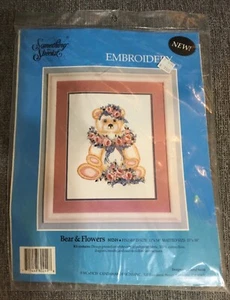 NIP Vintage Bear & Flowersp Embroidery Needlepoint Kit 80249 Something Special - Picture 1 of 8