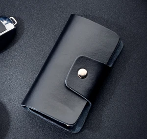 men women key chain case ring holder pocket genuine cow Leather pouch black H906 - Picture 1 of 3