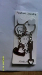 heart and cupids arrow double key rings gift for you and partner valentines - Picture 1 of 3