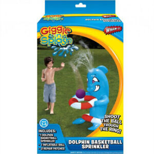 Giggle & Splash Kids Inflatable Dolphin Basketball Hoop Sprinkler Play Set 3+NIB