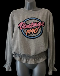 Brave Soul Women’s Vintage 1990 Cotton Grey Sweatshirt Elastcated Waist Size M - Picture 1 of 5