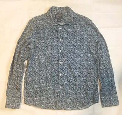 Camisa masculina American Rag grande azul padrão floral botão para cima manga longa - Imagem 1 de 4