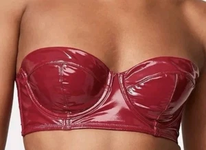 Victoria's Secret sehr sexy Kunstleder trägerloser BH rot mit Trägern 32DD Spitze - Bild 1 von 6