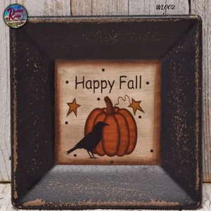 Fall Distressed 6&quot; Square Wood Crow Happy Fall Plate - Picture 1 of 2