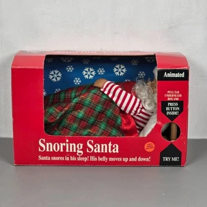 Vintage 1993 Gemmy schnarchender Weihnachtsmann Weihnachtsfigur Holzbett & Plaid Decke - Bild 1 von 9