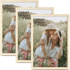 16x24 Frame Set of 3, Natural Wood Grain 16x24 Poster Frame for Gallery Wall ... - Picture 1 of 7