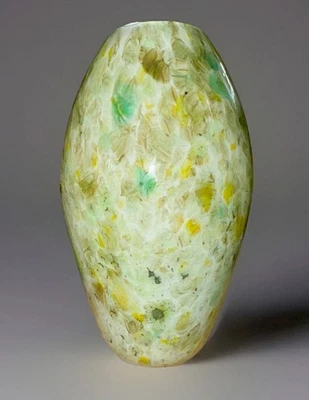 Vintage English Art Green Glass Ovoid Vase 1960s - Image 1 of 4