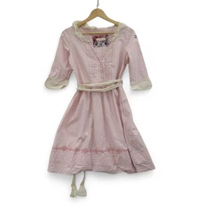 Odd Molly Pink Button Down Shirt Dress UK Small Short Turn Sleeves Bow Preloved - Picture 1 of 24