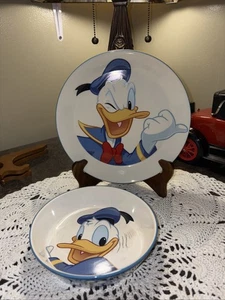 Disney Royal Doulton Donald Duck Blue And White Plate & Bowl Set - Picture 1 of 16