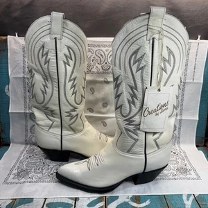 NEW Creations By Tony Lama Vintage Distressed White Western Boots Women 6B CLC63 - Picture 1 of 12
