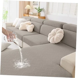 Waterproof Couch Cushion Covers for Sectional Sofa, Sofa Chaise Cover Taupe - Picture 1 of 7